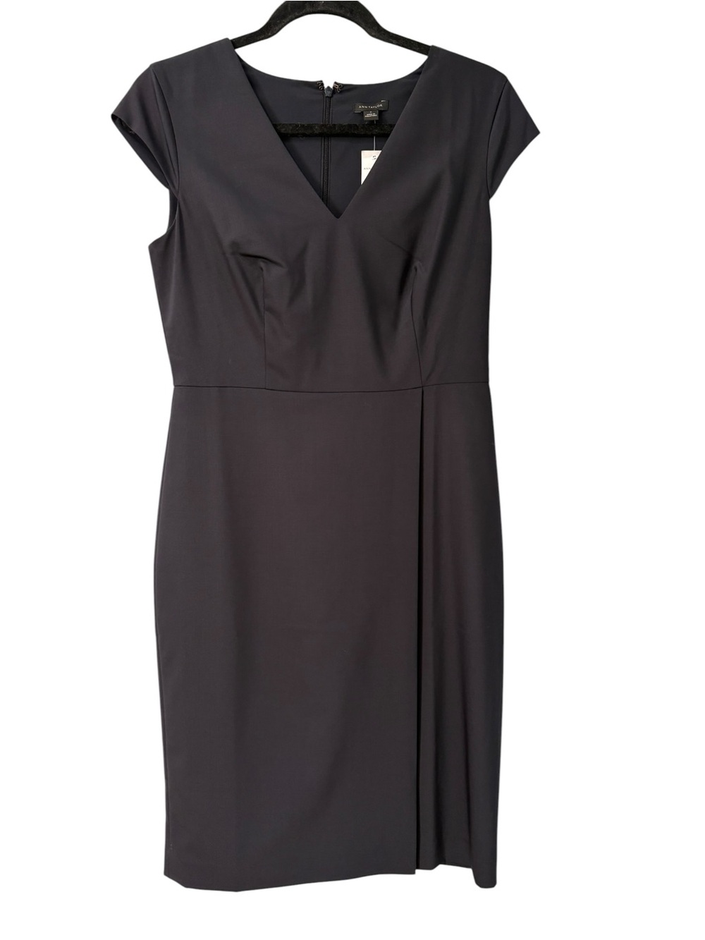 NWT Ann Taylor Wool Navy V-Neck Cap Sleeve Faux Wrap Knee Dress 4